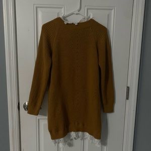 Floral Lace Insert Eyelet Sweater Dress